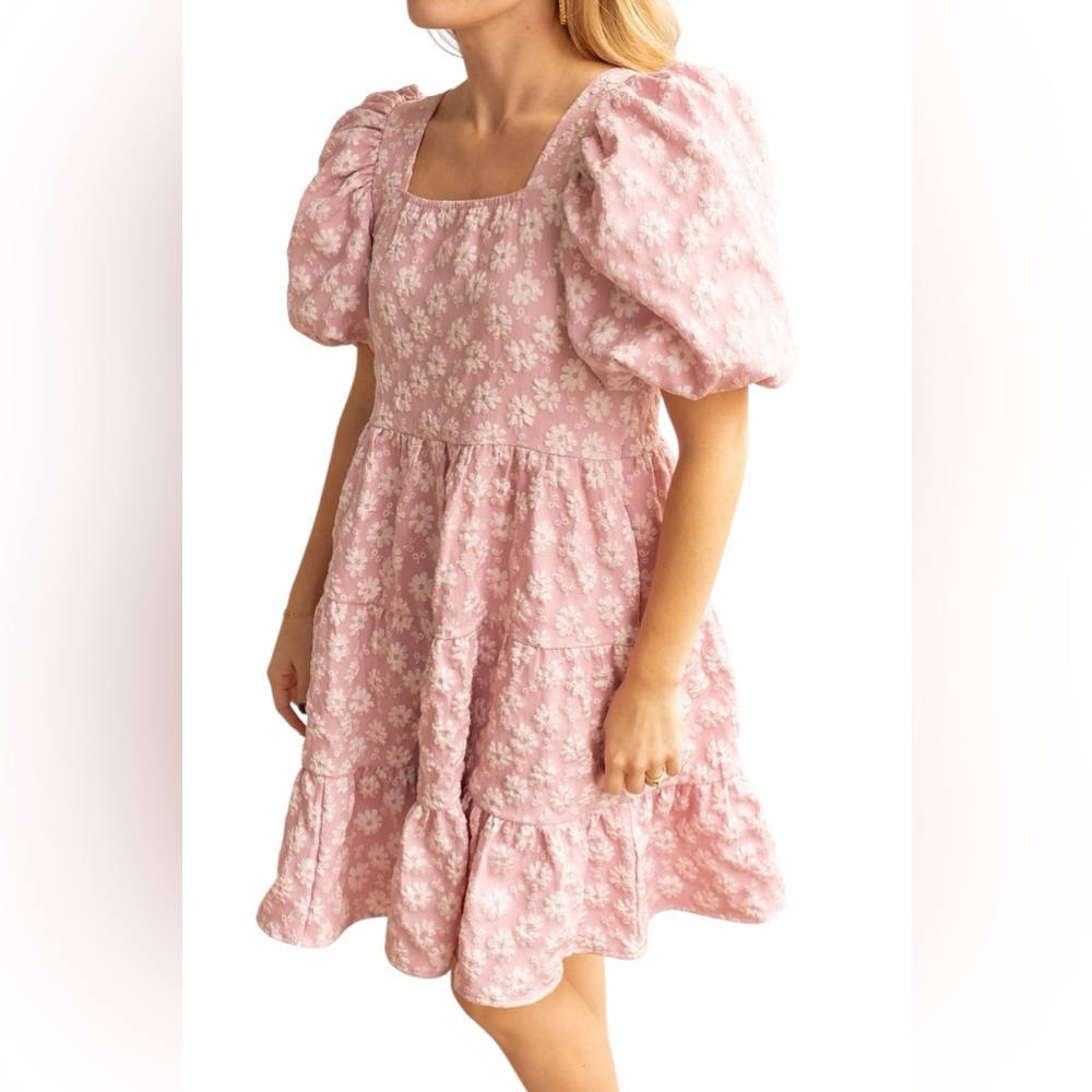 Grace & Emma NWT Botanical Blush Pink Floral Puff Sleeve Dress XL - Picture 3 of 16